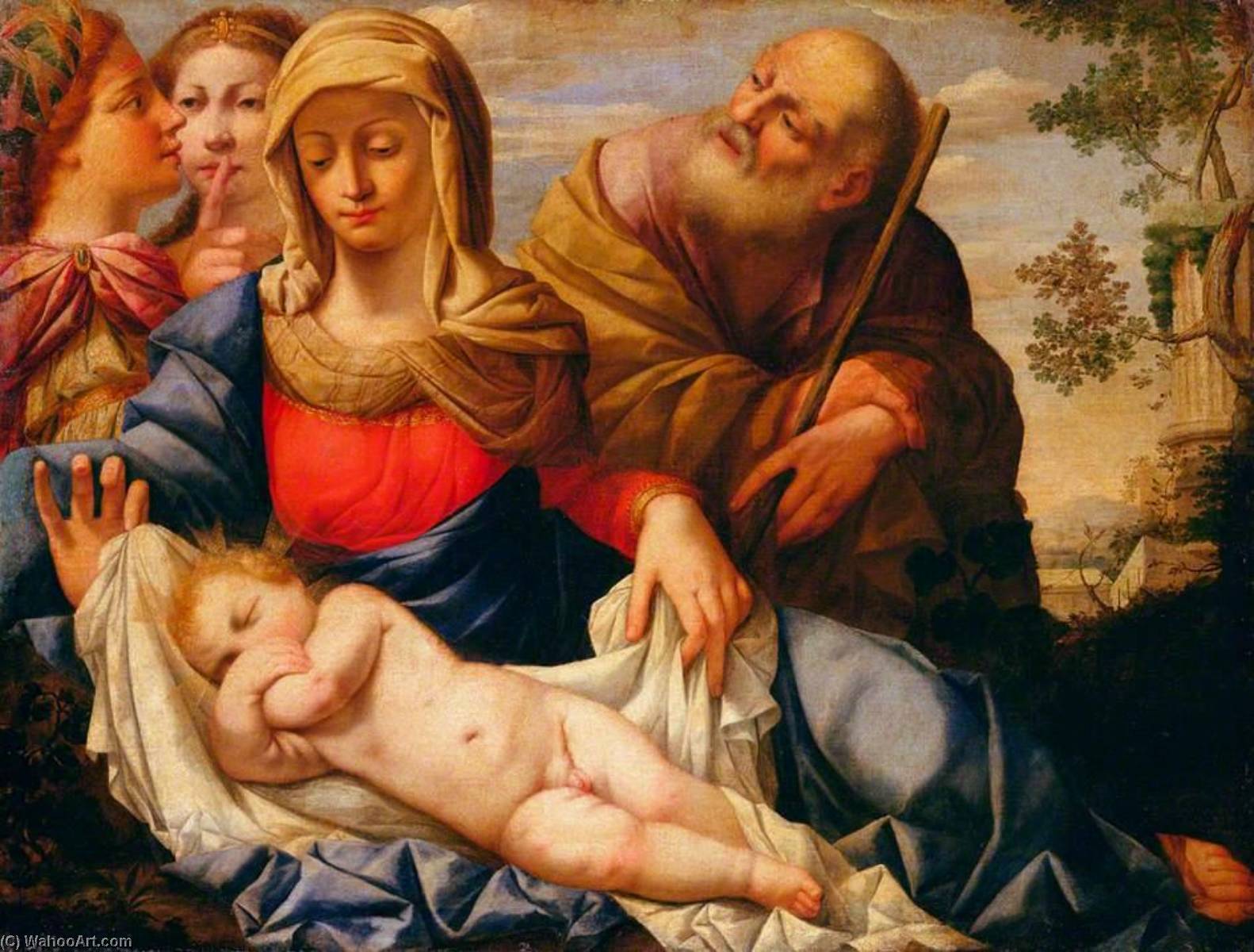 The Holy Family With Two Female Figures — Giovanni Salvi Da Sassoferrato
