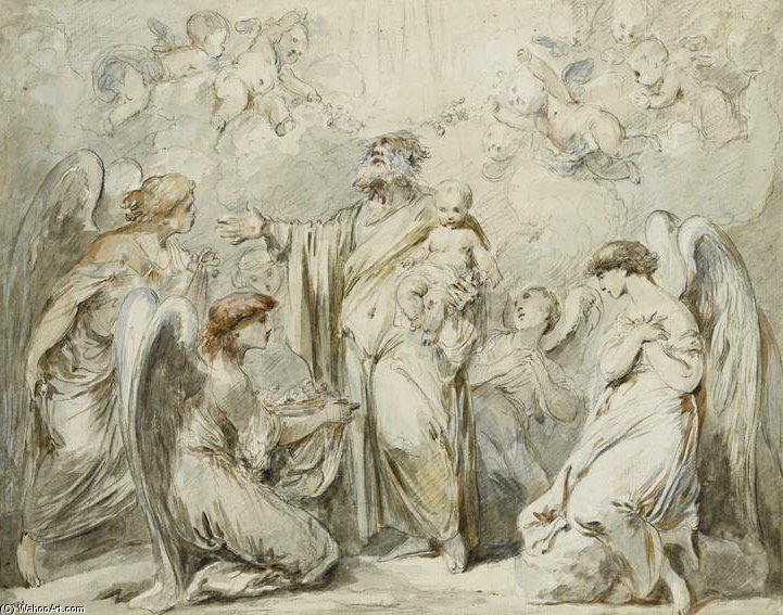 Saint Joseph Tenant L'enfant Jesus Adore Par Des Anges — Louis Jean François Lagrenée