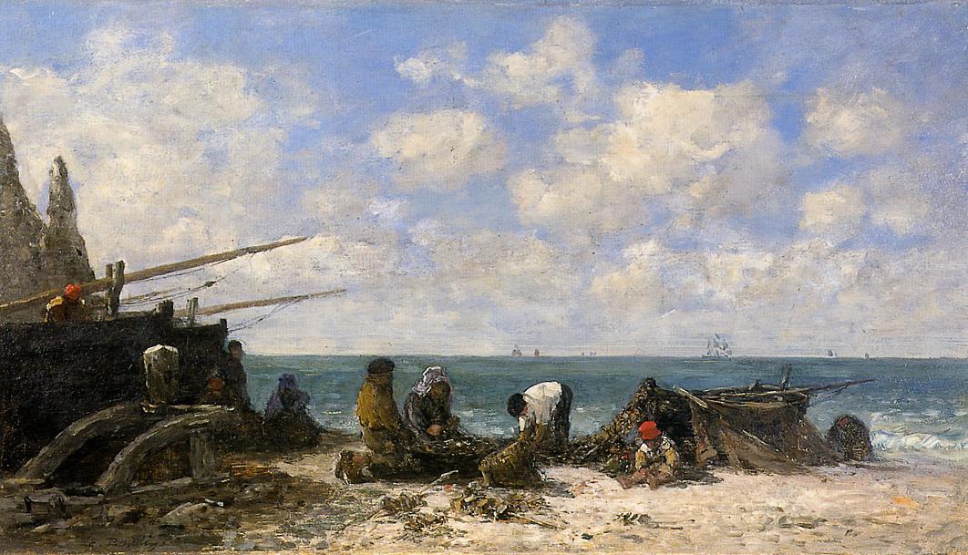 Etretat: Fishermen On The Beach — Eugène Louis Boudin