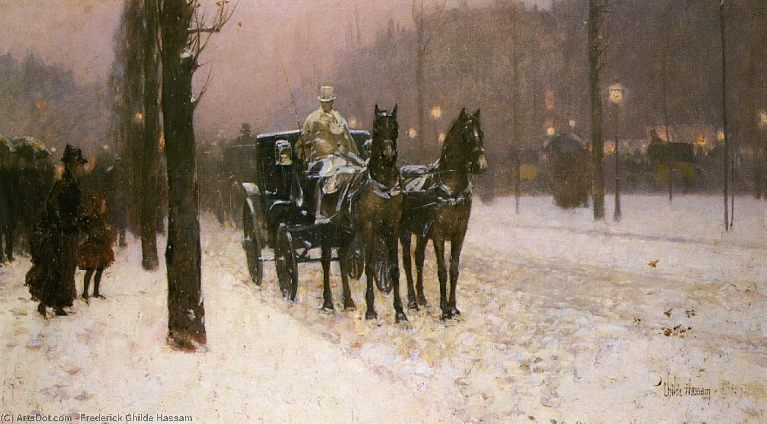 Street Scene With Hansom Cab — フレデリック・チルド・ハッサム