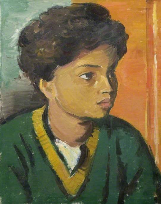 Portrait Of A Child In A Green V Neck Sweater — Theodor Kern