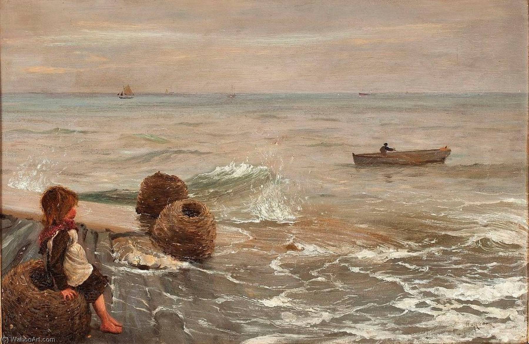 Girl By The Sea — August Wilhelm Nikolaus Hagborg