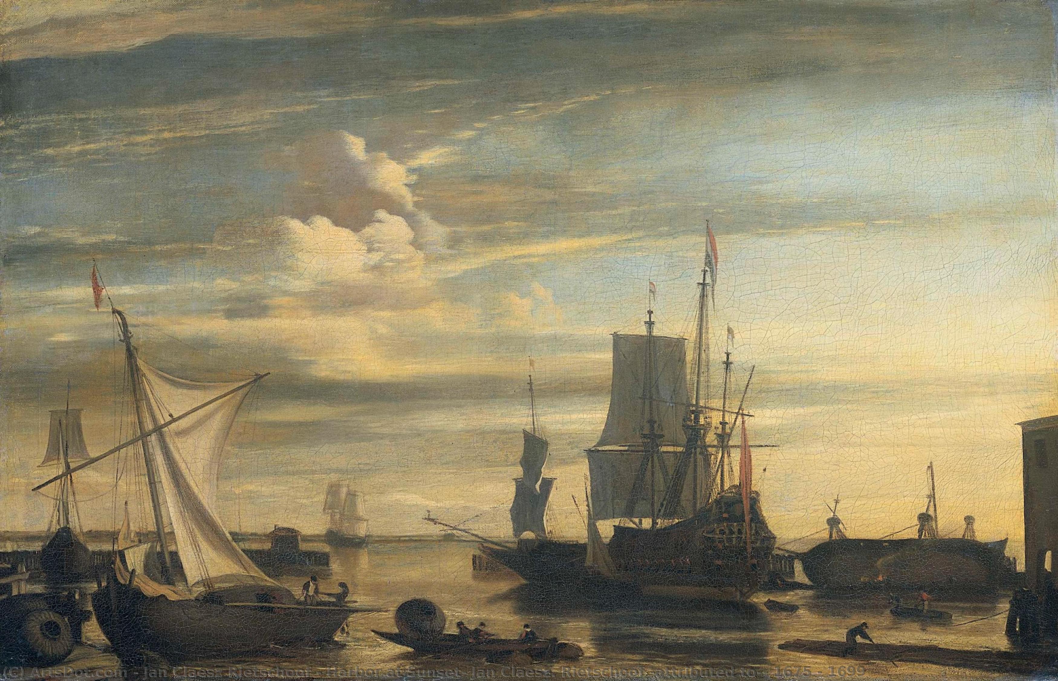 Harbor At Sunset, Jan Claesz. Rietschoof (attributed To), 1675 - 1699 — Jan Claesz Rietschoof