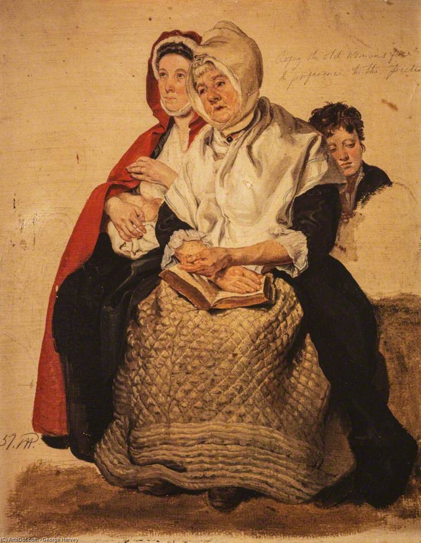 Two Women And A Boy Study For 'the Covenanters Preaching' — George Harvey