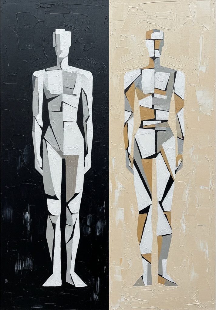 Fragmented Dualities In Monochrome And Ochre: A Monumental Geometric Study Of Form — Laurent Fabre