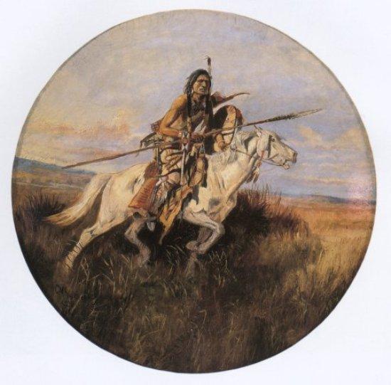 Indian On White Horse With Spear — Charles Marion Russell