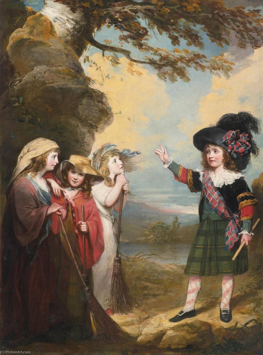 Four Children Playacting As Macbeth And The Three Witches — John Westbrooke Chandler