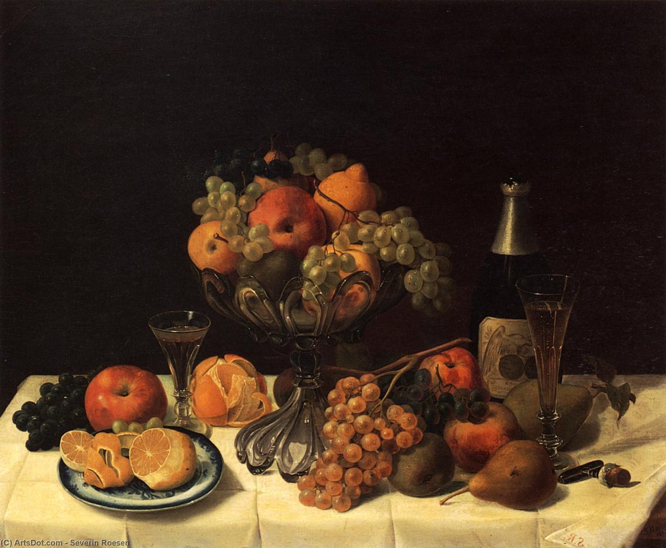 Fruit Still Life With Champagne Bottle — セヴェリン・ローゼン