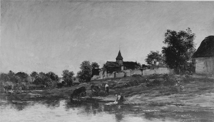 On The Bank Of The Seine At Portejoie — Charles-françois Daubigny