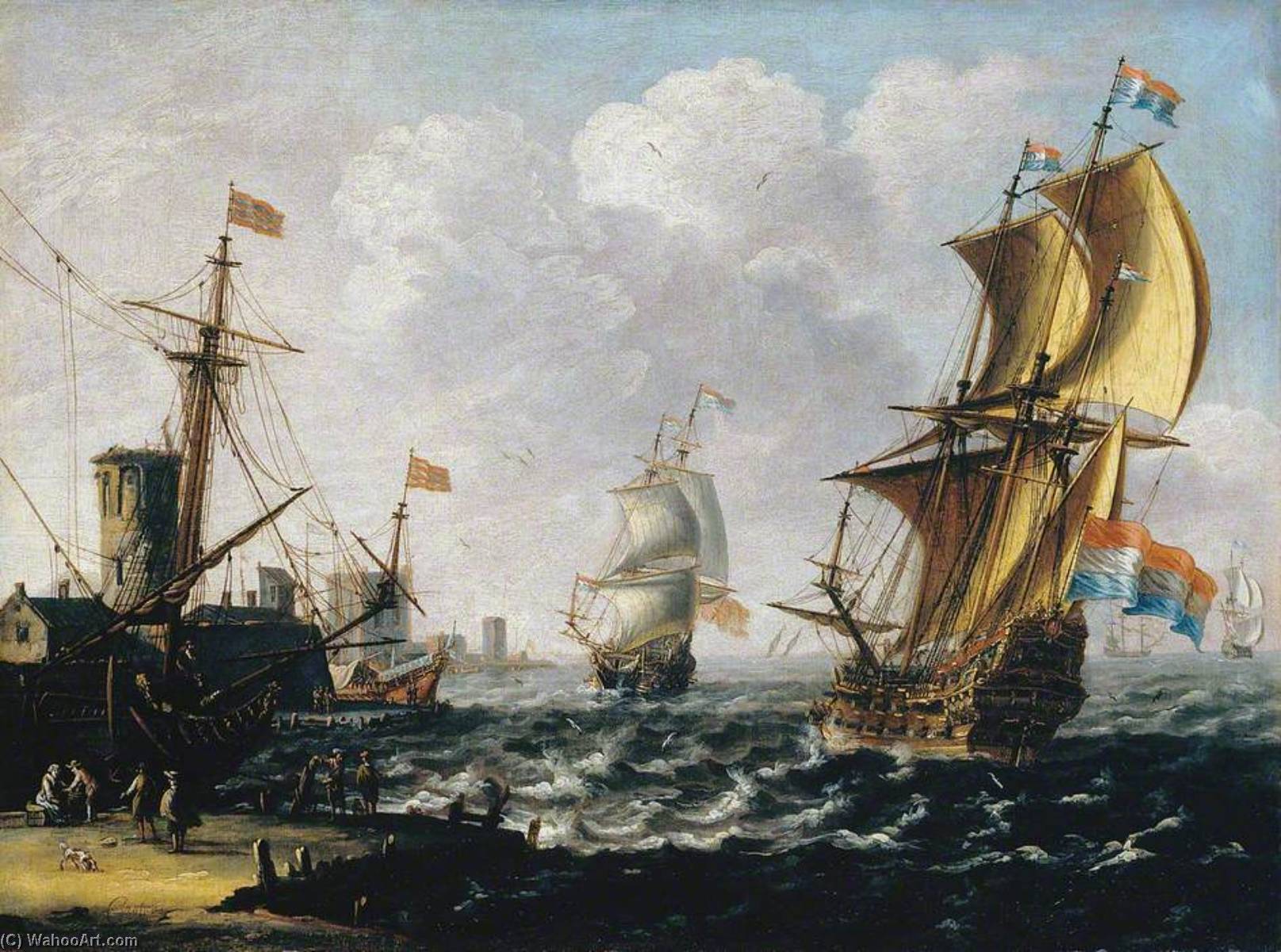 Dutch Levanters In A Rough Sea — Lorenzo A Castro