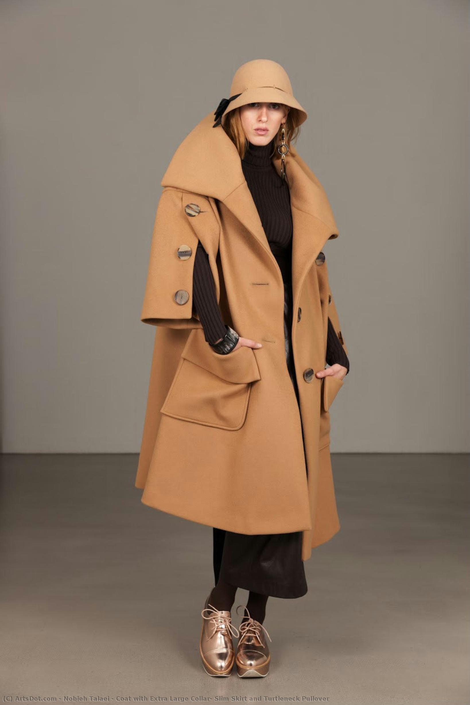 Coat With Extra Large Collar, Slim Skirt And Turtleneck Pullover — Nobieh Talaei