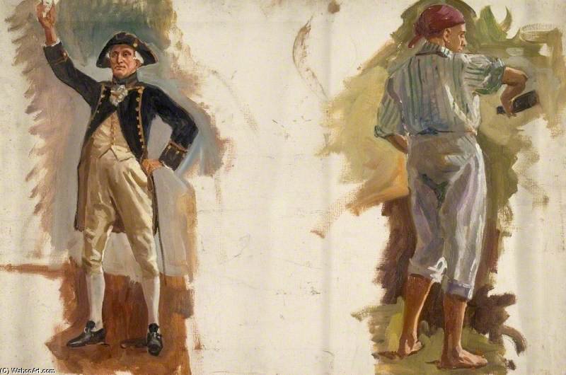 Sketches Of Two Figures For 'the Founding Of Australia' — Algernon Talmage
