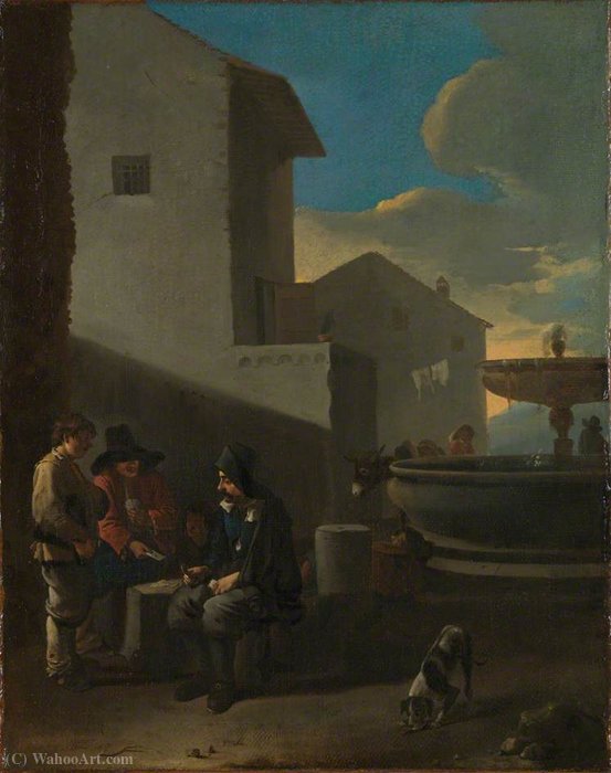 Roman Street Scene With Card Players — Johannes Lingelbach