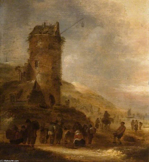 Landscape On The Coast With A Watchtower — Klaes Molenaer