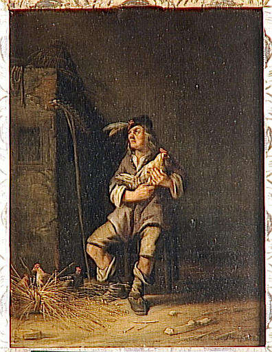 Les Cinq Sens, Le Toucher Paysan Tenant Une Poule — Palamedesz Anthonie (stevaerts)