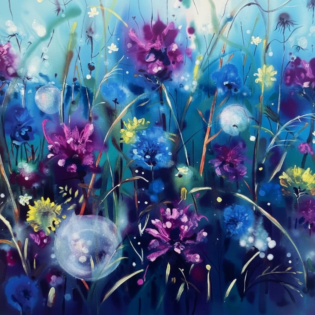 Luminous Midnight Bloom: An Ethereal Symphony Of Indigo And Radiant Floral Light — Benoît Dumas