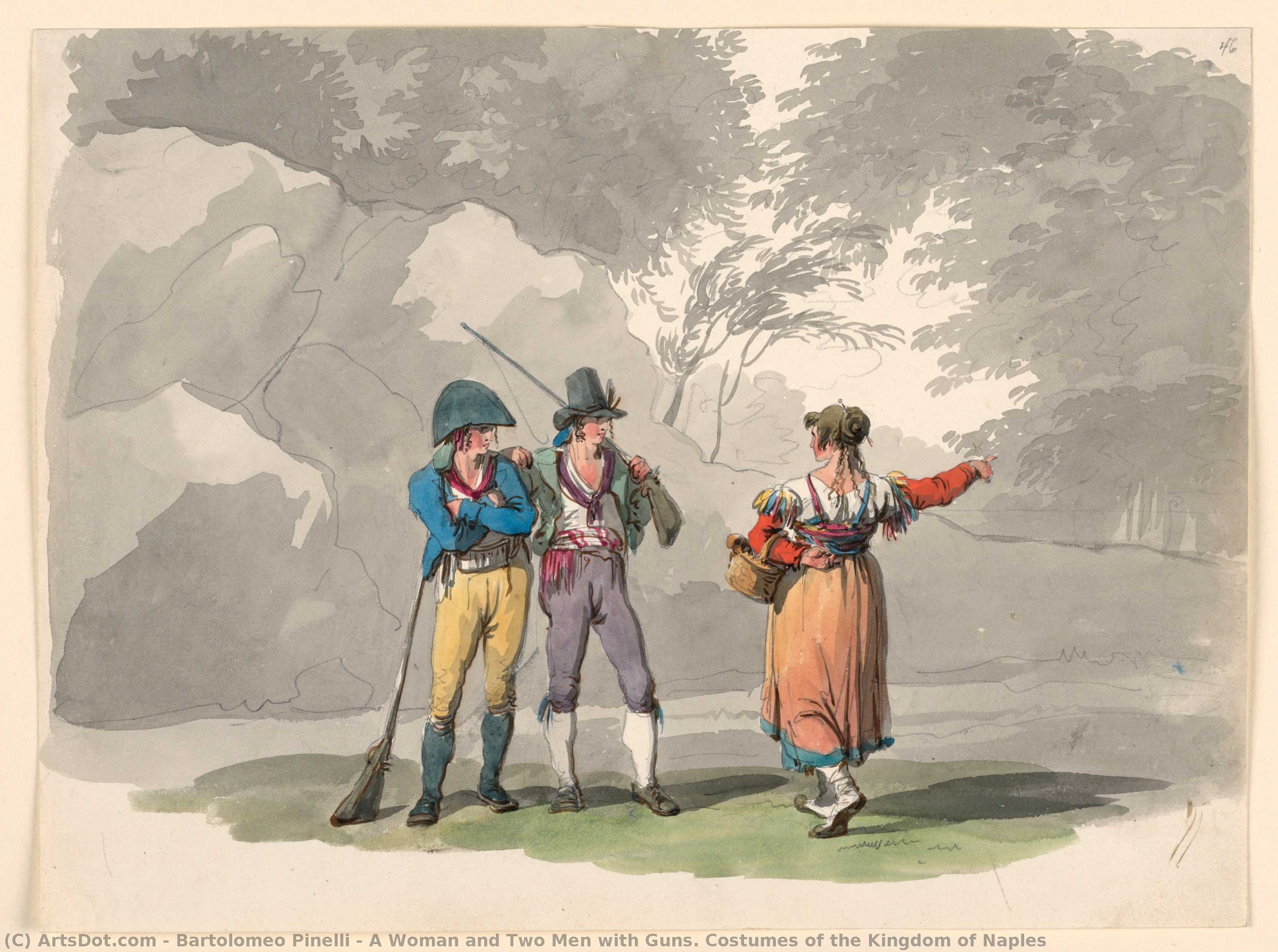 A Woman And Two Men With Guns. Costumes Of The Kingdom Of Naples — Bartolomeo Pinelli