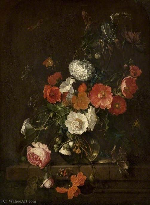 Still Life Flowers In A Glass Vase — Cornelis De Heem