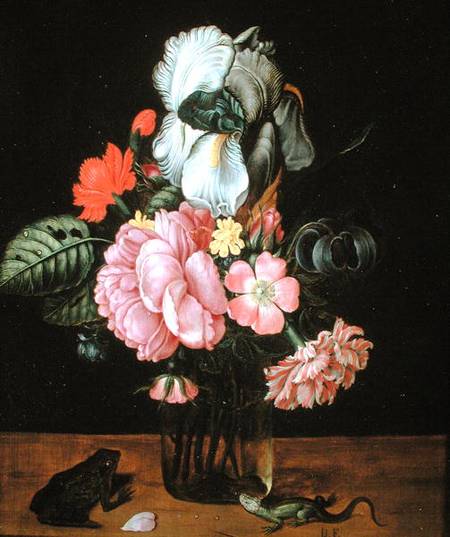 Still Life With Flowers, A Frog And A Lizard — Jan Baptist Van Fornenburgh