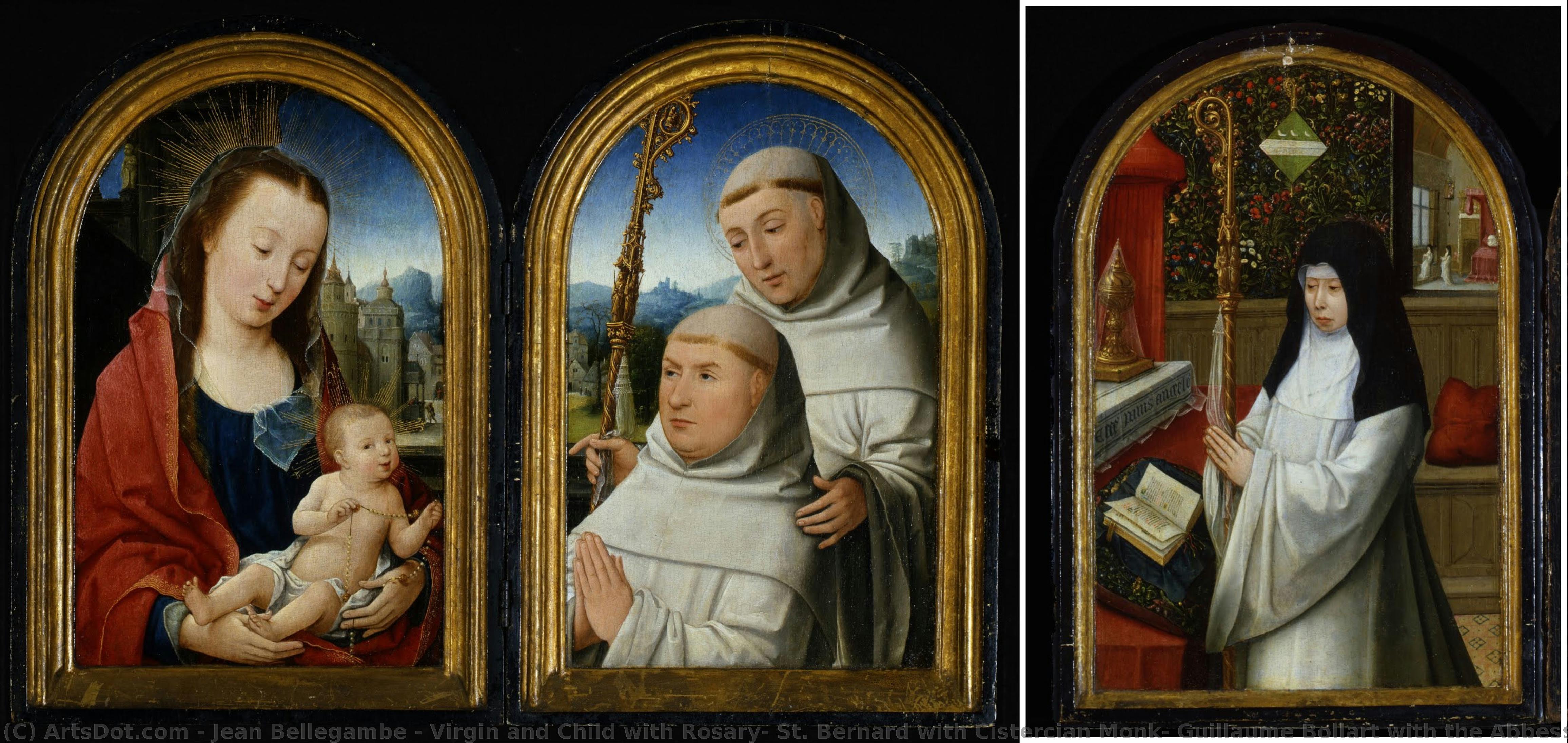 Virgin And Child With Rosary, St. Bernard With Cistercian Monk, Guillaume Bollart With The Abbess Of Flines, Jeanne De Boubais On The Reverse — Jean Bellegambe