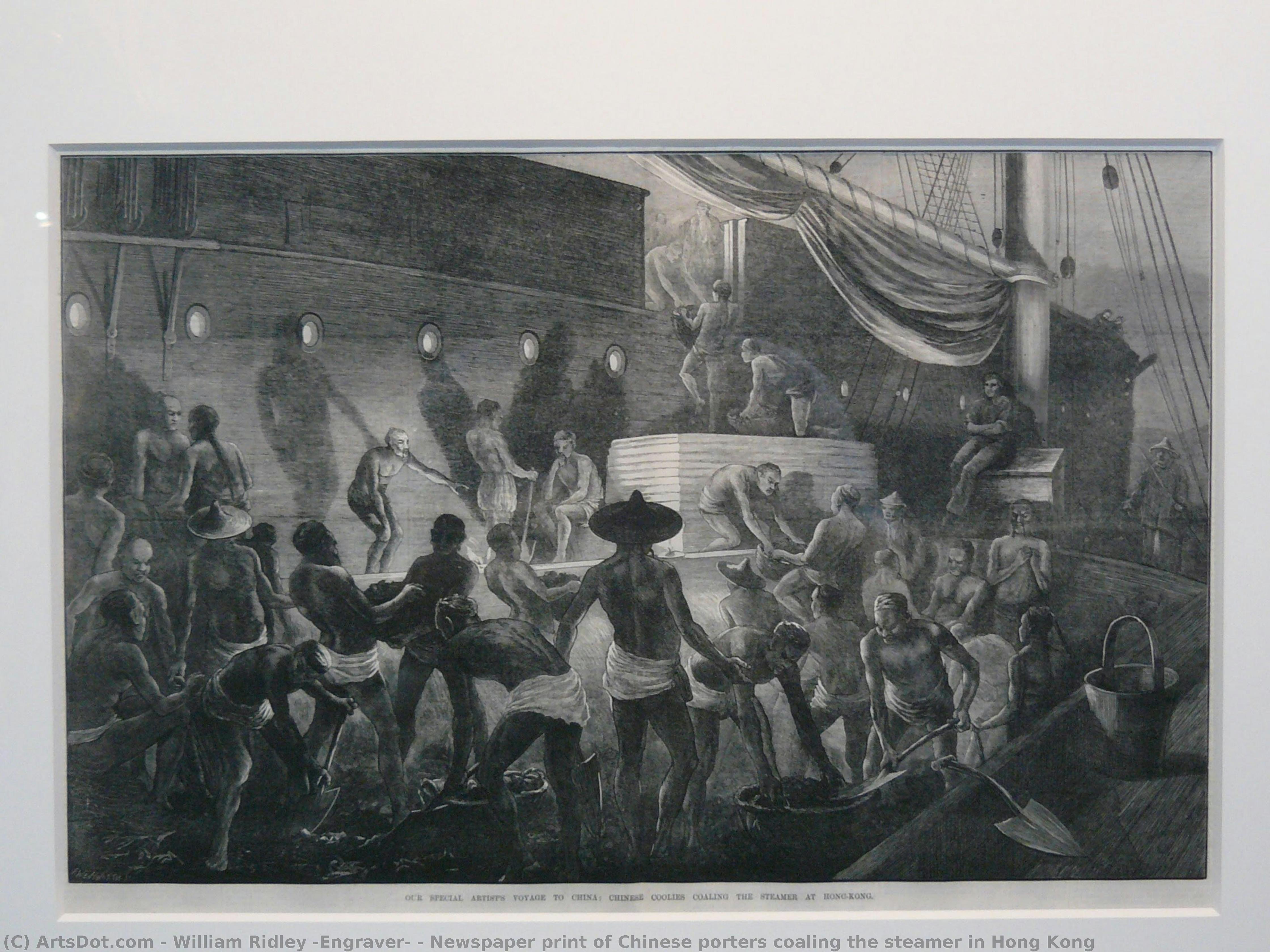 Newspaper Print Of Chinese Porters Coaling The Steamer In Hong Kong — William Ridley (stecher)