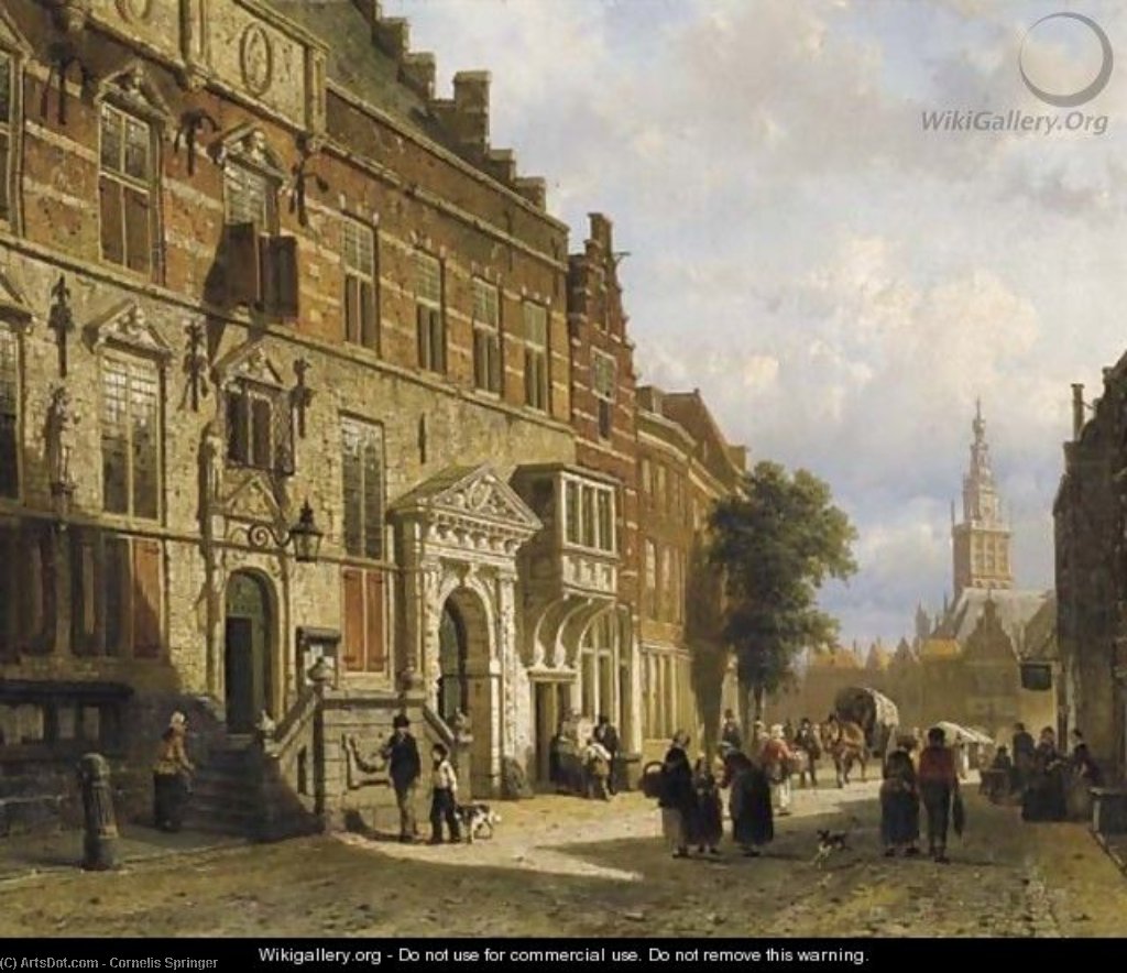 The Town Hall On The Burchtstraat With The St Stevenskerk Beyond, Nijmegen — Cornelis Springer