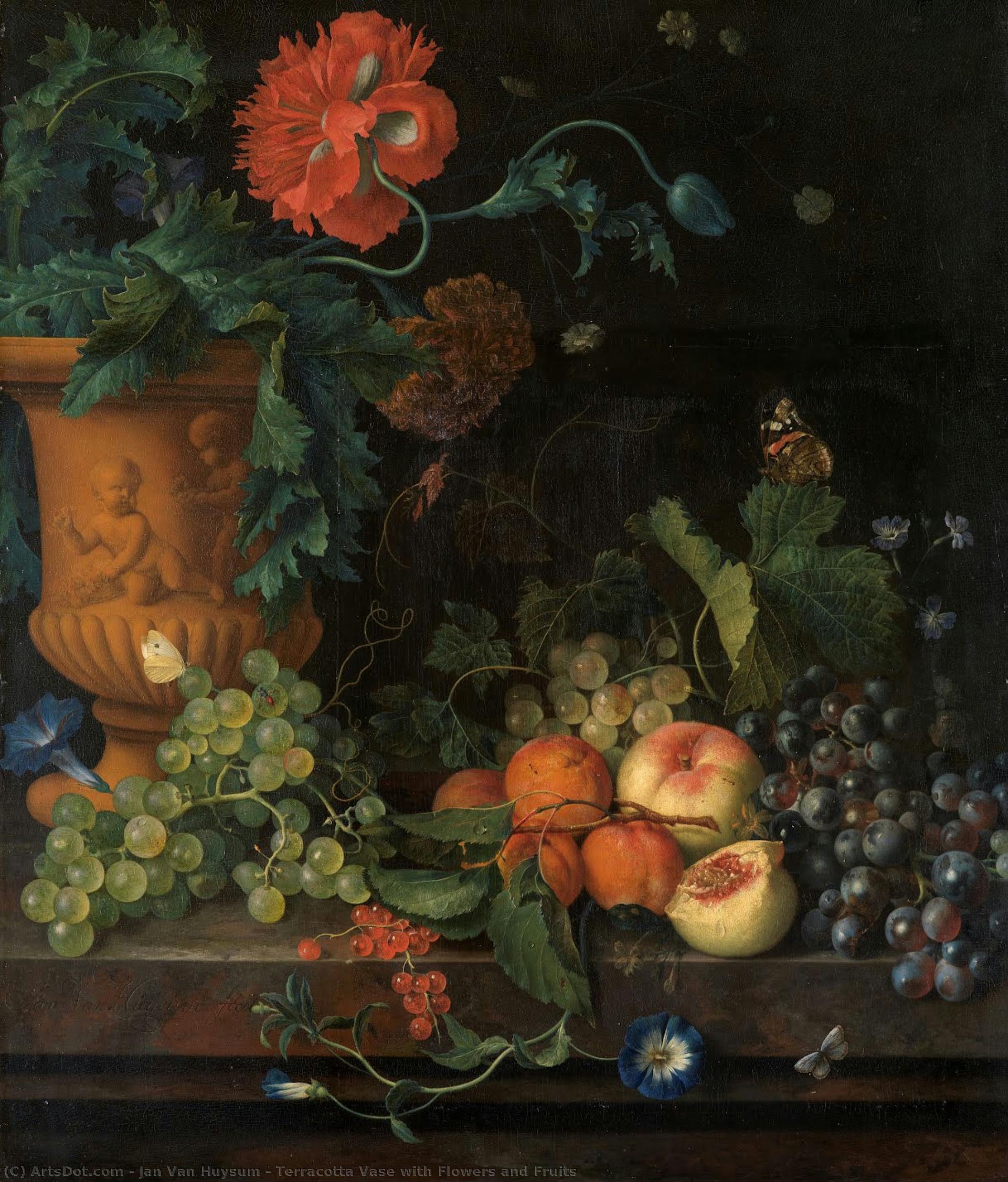 Terracotta Vase Mit Blumen Und Früchten — Jan Van Huysum