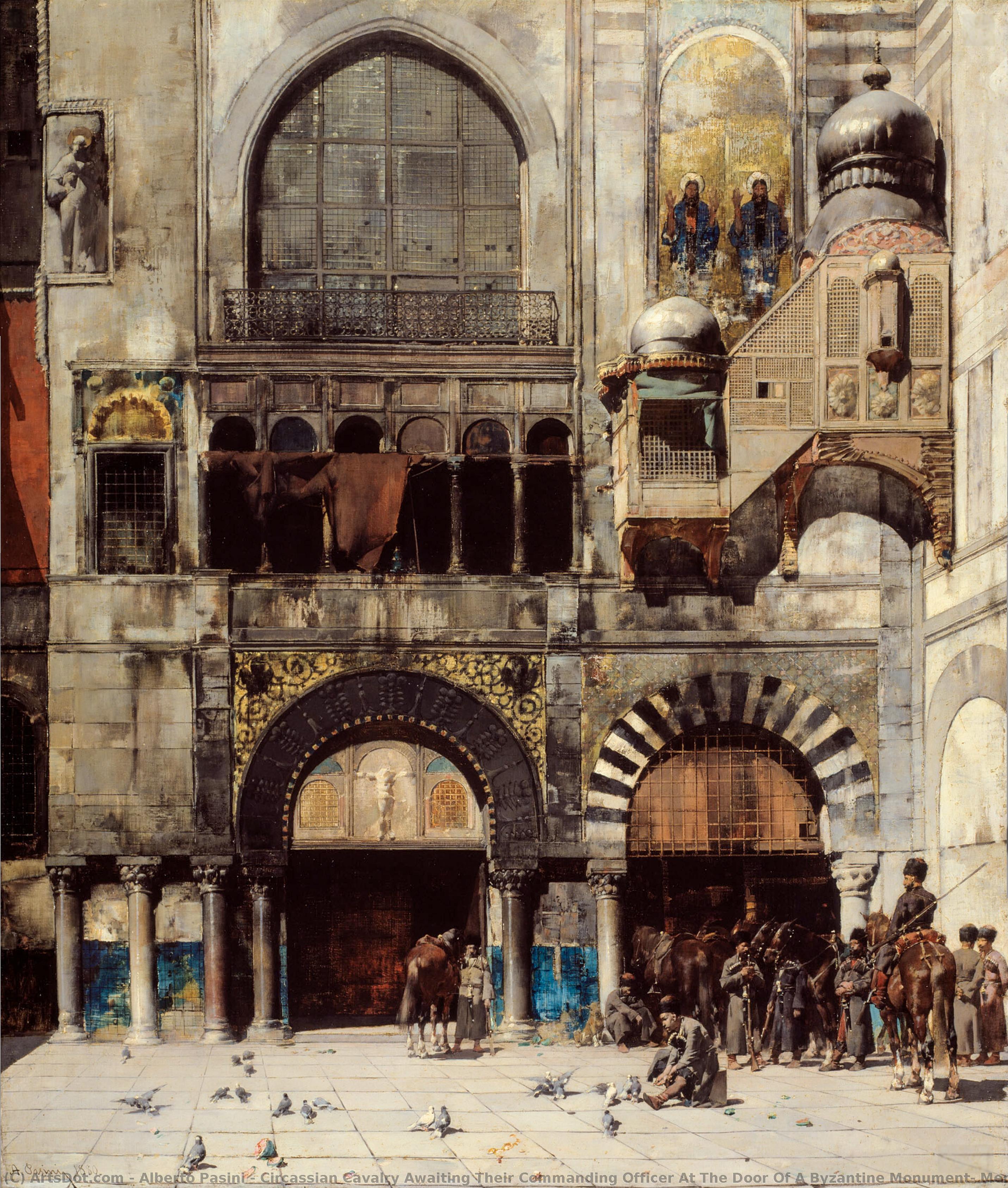 Circassian Cavalry Awaiting Their Commanding Officer At The Door Of A Byzantine Monument; Memory Of The Orient — Альберто Пазини