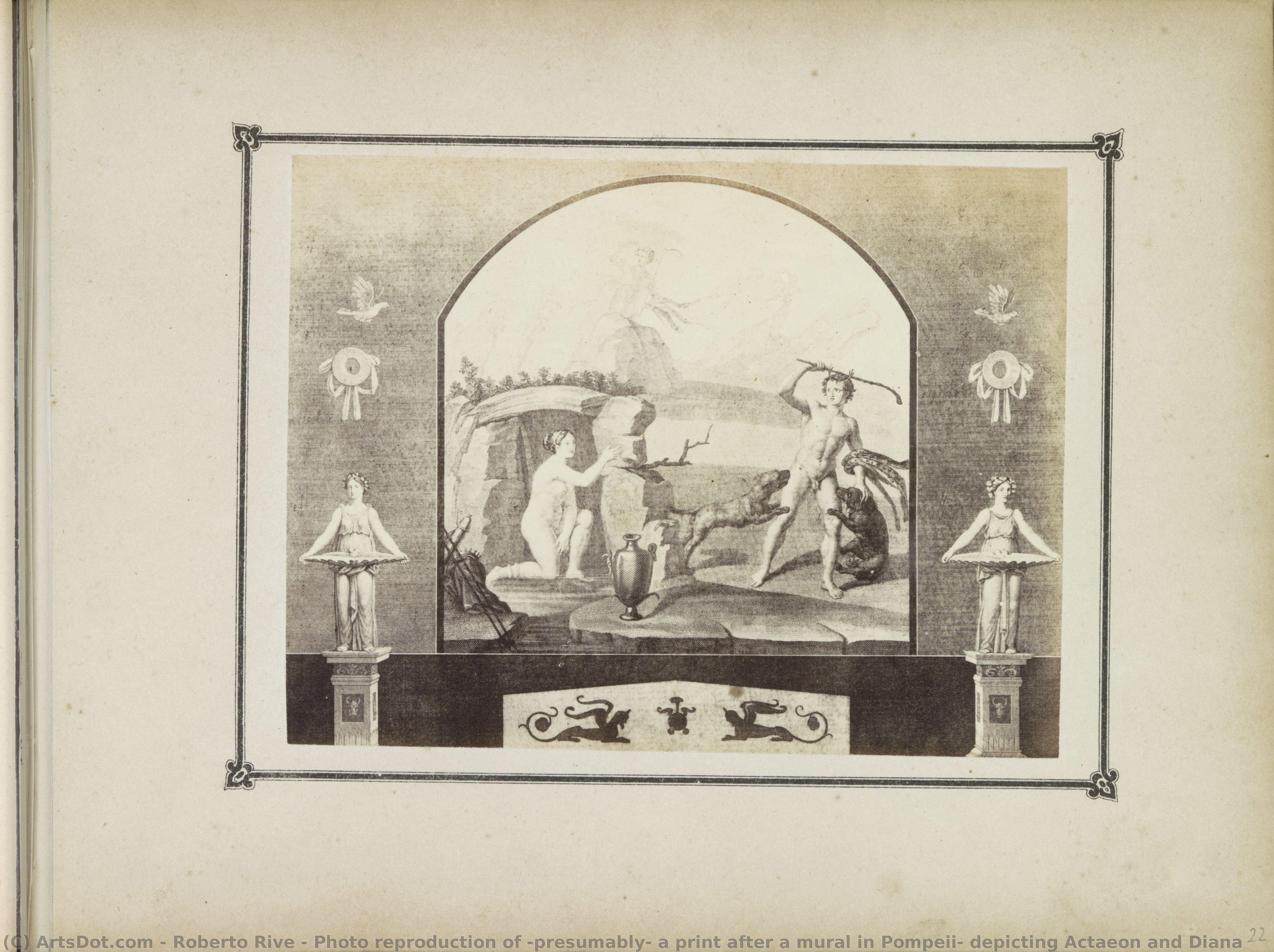 Photo Reproduction Of (presumably) A Print After A Mural In Pompeii, Depicting Actaeon And Diana — Roberto Rive