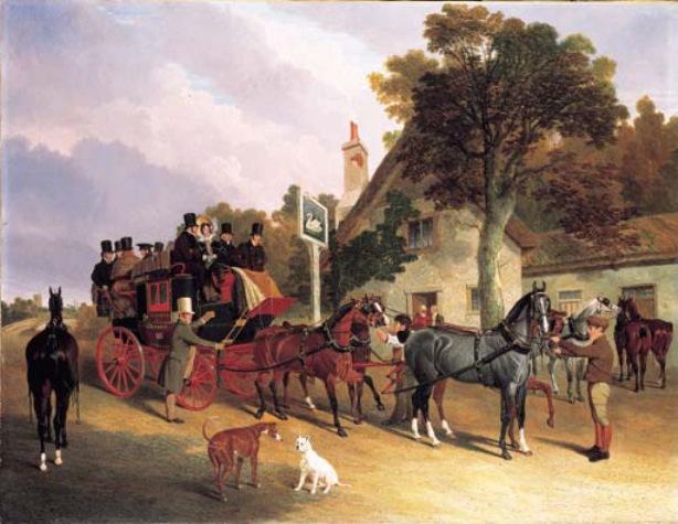 The London-to-leeds Stage Coach Changing Horses At The Swan Inn, Bottisham, Cambridge — John Frederick Herring Senior