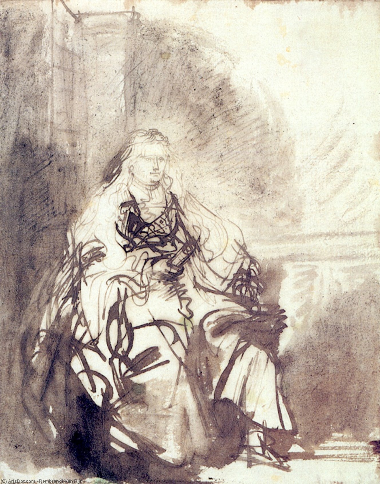 A Study For 'the Great Jewish Bride' — Rembrandt Van Rijn