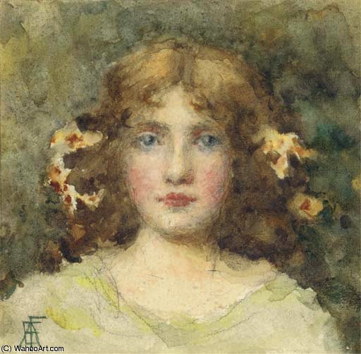 Portrait Of A Young Girl, Bust-length, With Flowers In Her Hair — Elizabeth Adela Stanhope Forbes
