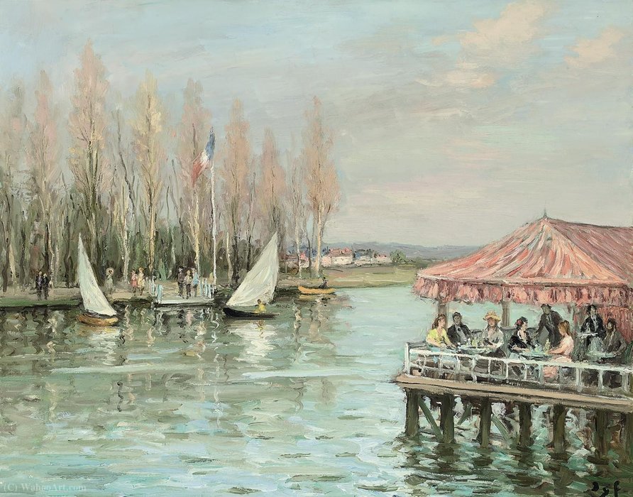 Cafe On The Bank Of The Seine, (1976) — Marcel Dyf