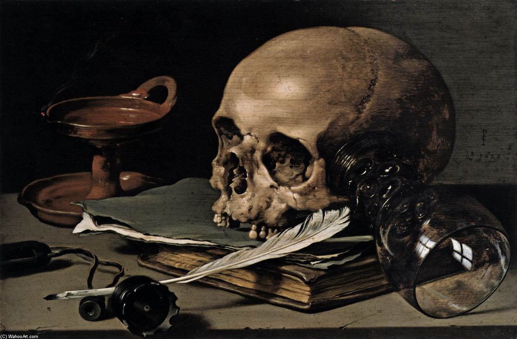 Still-life With A Skull And Writing Quill — Pieter Claesz