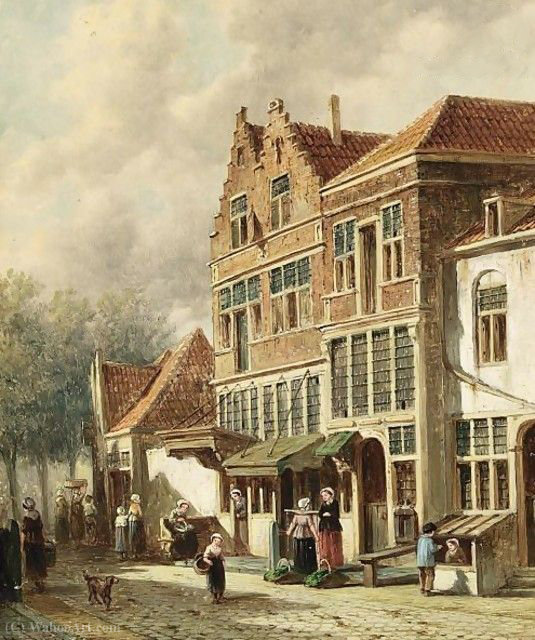 Villagers In The Streets Of A Dutch Town — Pieter Gerard Vertin