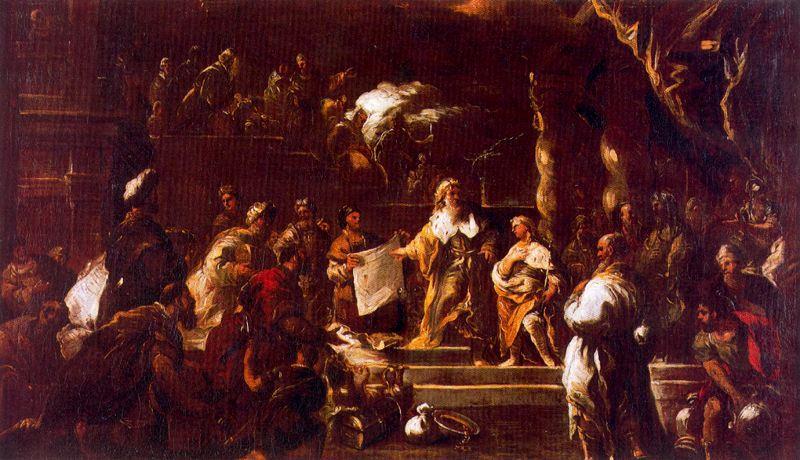 King David's Temple Designs Giving The Young Solomon — Luca Giordano