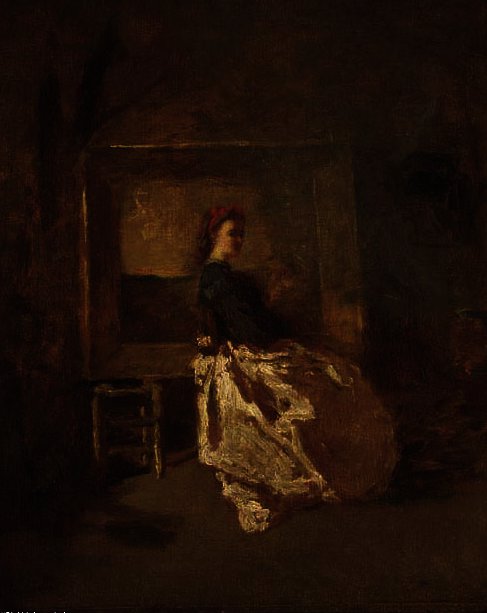 Portrait Of A Young Woman, Full Length, Sitting In A Studio — Adolphe Joseph Thomas Monticelli