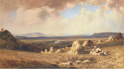 Harvesters In The Fields Above The Valley Of The Lune, Cumbria — Peter De Wint