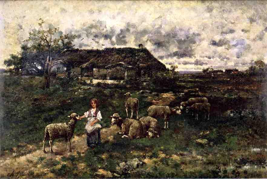 A Shepherdess And Her Flock — Charles-émile Jacque