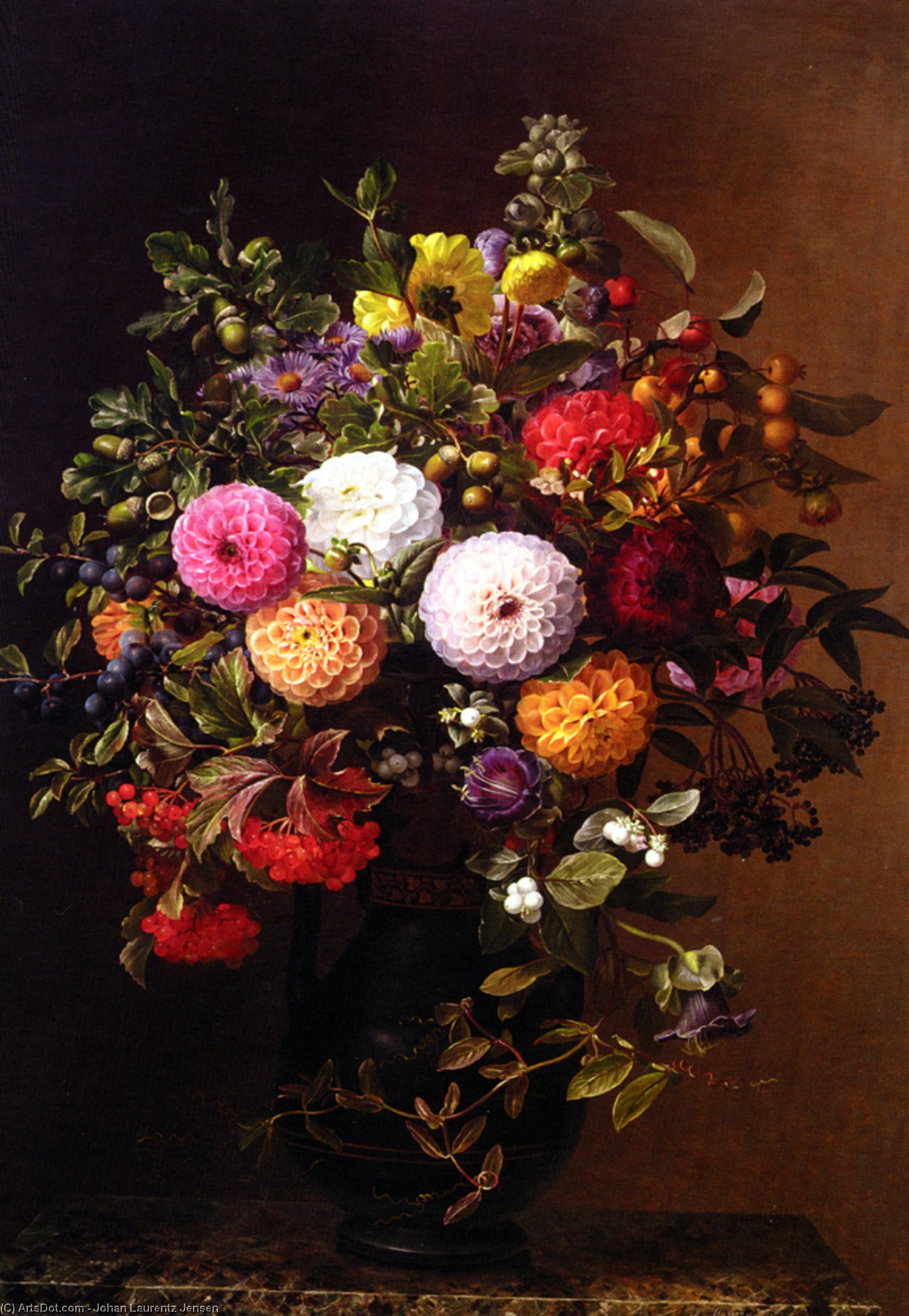 Laurits Jensen Opstilling Med Georginer (still Life — Johan Laurentz Jensen