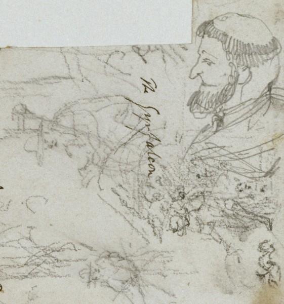 Sheet Of Rough Sketches Including A Caricature Of A Monk's Head — John Frederick Lewis