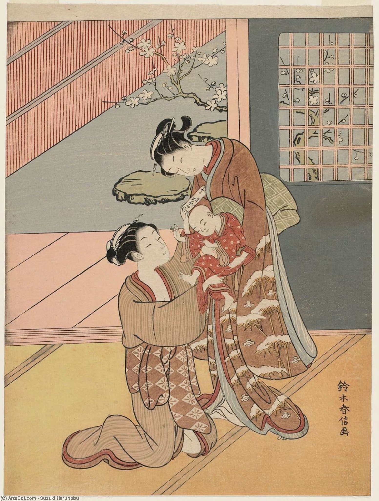 Two Women With A Baby And A Letter — Suzuki Harunobu