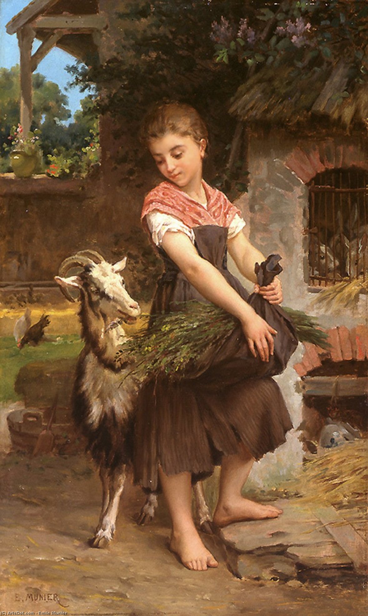 Farm Girl With Her Pet Billy Goat — Émile Munier