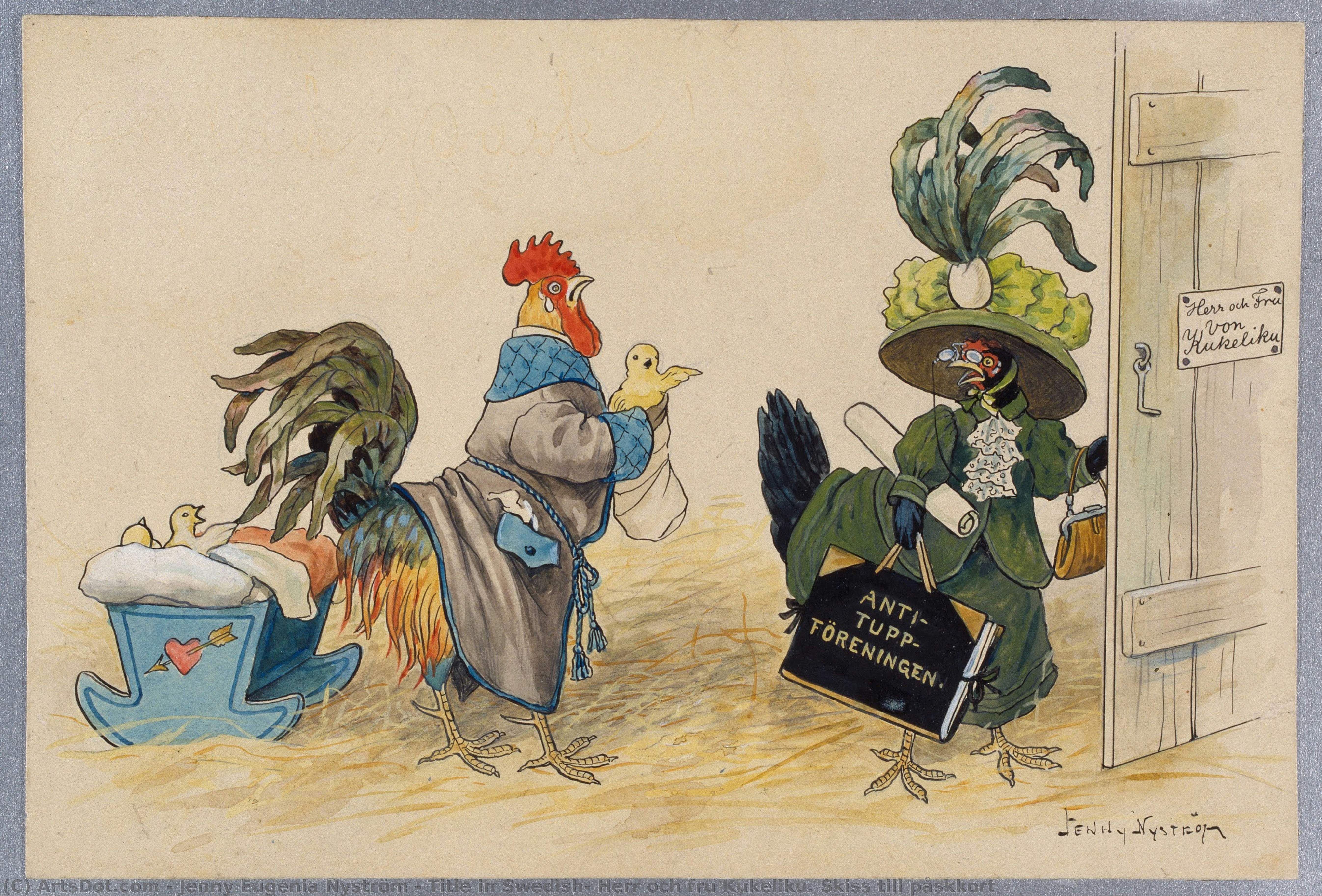 Title In Swedish: Herr Och Fru Kukeliku. Skiss Till Påskkort — Jenny Eugenia Nyström
