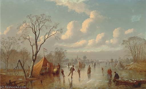 Skaters On A Dutch Waterway — Johann Mongles Culverhouse