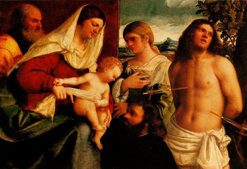 The Holy Family With St. Catherine, St.sebastian, And A Donor Sacra Conversazione — Sebastiano Del Piombo