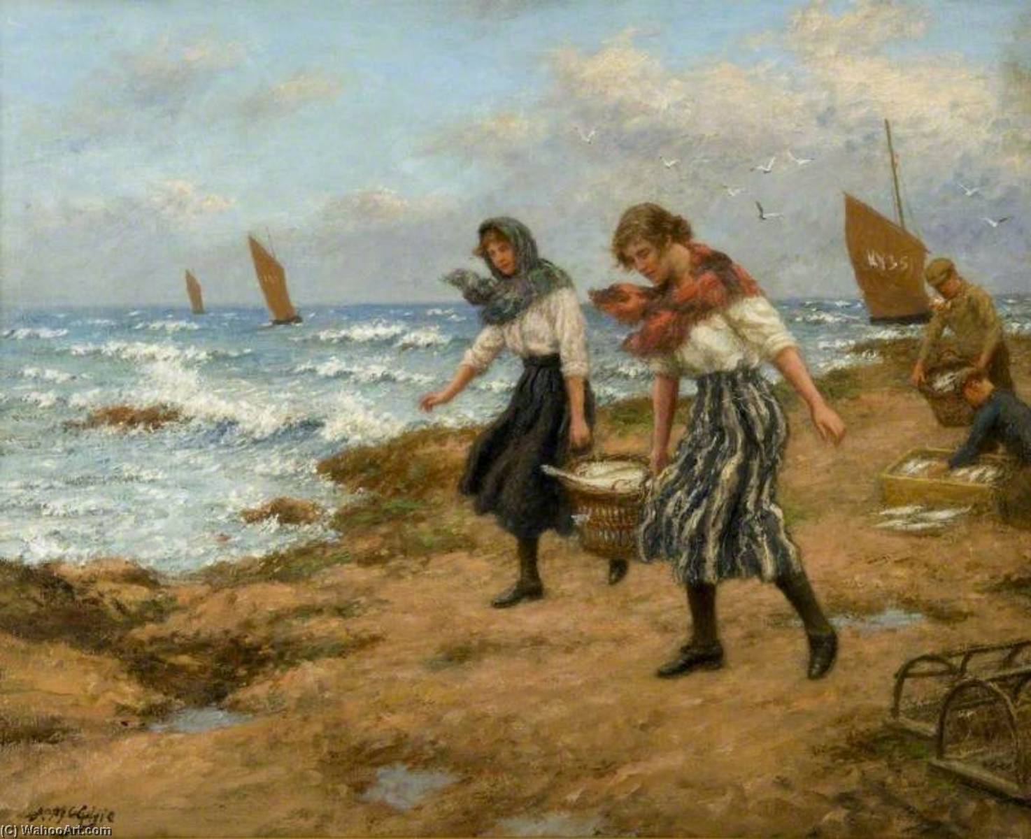 Fisher Girls Landing The Catch — John Mcghie