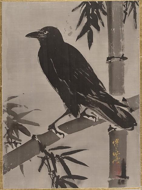竹に鴉図 Crow On A Bamboo Branch — Kawanabe Kyōsai