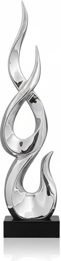 Silver Flame Resin Sculpture - Modern Wood & Metal Art