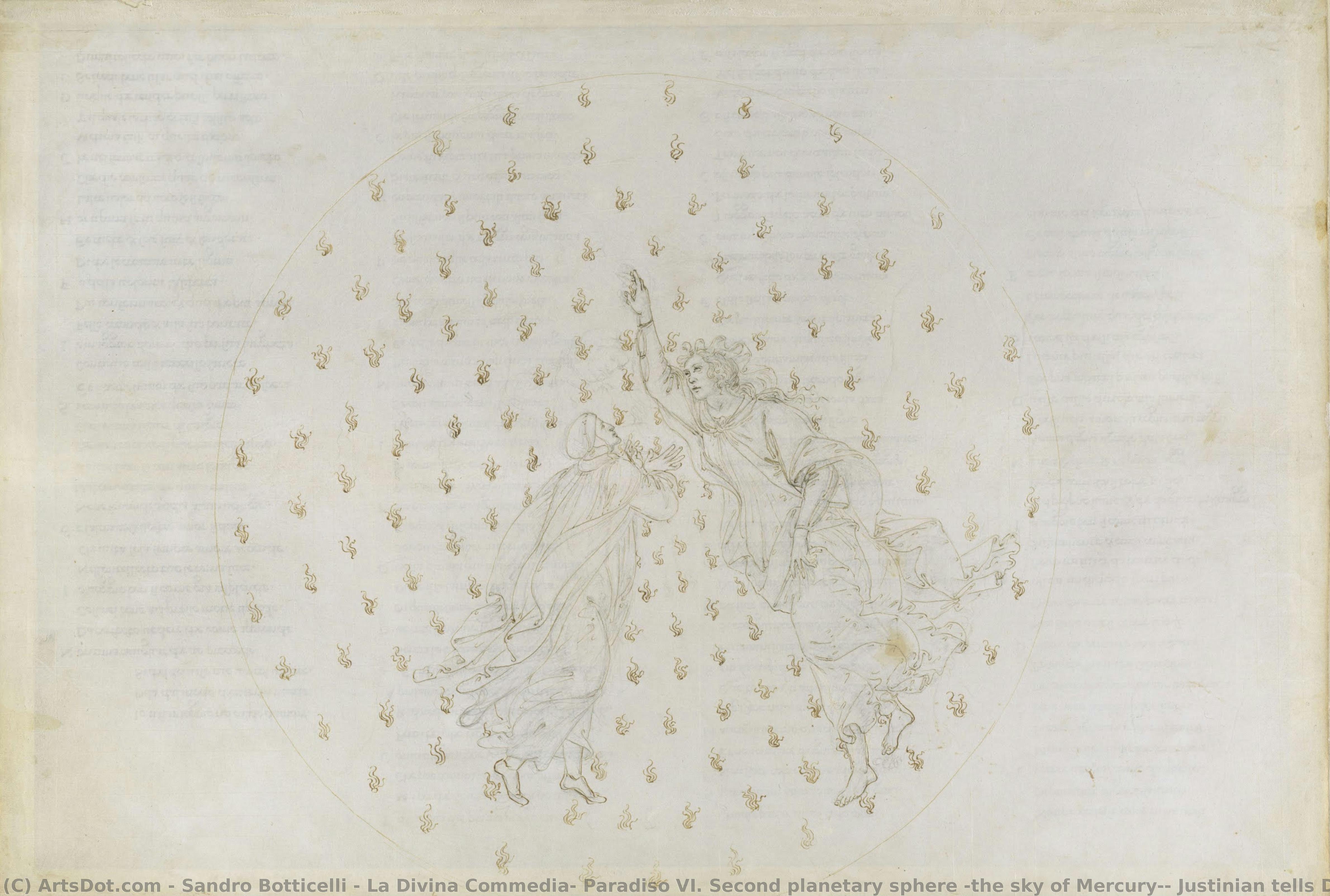 La Divina Commedia, Paradiso Vi. Segunda Esfera Planetaria (el Cielo De Mercurio): Justiniano Cuenta A Dante La Historia Del Imperio Y Habla De Las Almas Rectas En Mercurio — Sandro Botticelli